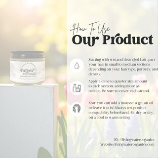 100% Grass Fed Tallow Curl Cream for Curly Hair (Promotes Repairing Damaged or Dry Hair)